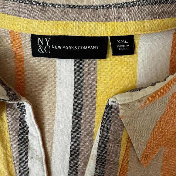 NY&CO Linen Sheath Dress XXL Striped Collared Summer Resort Preppy Classic - Picture 3 of 7